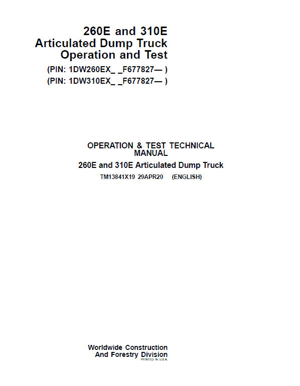 John Deere 260E and 310E Articulated Dump Truck Technical Manual (SN. from F677827) John Deere 260E and 310E Articulated Dump Truck Technical Manual (SN. from F677827) - Image 2