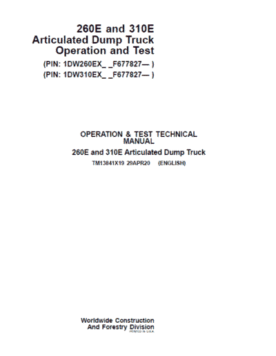 John Deere 260E and 310E Articulated Dump Truck Services Manual - Image 2