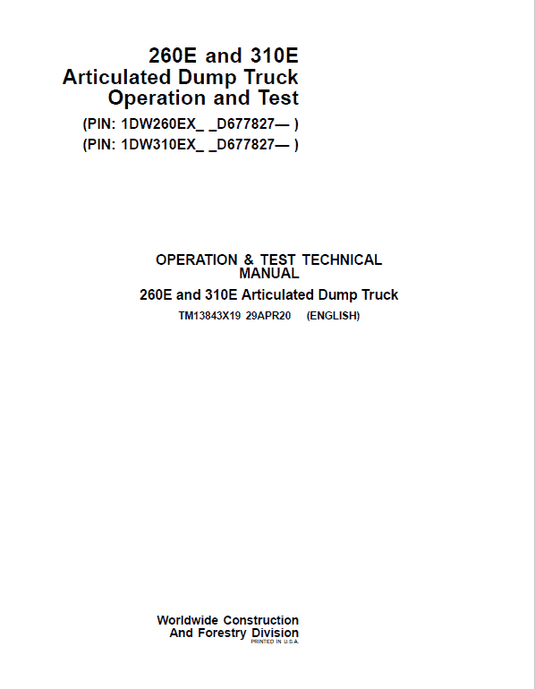 John Deere 260E and 310E Articulated Dump Truck Technical Manual (SN. from D677827) John Deere 260E and 310E Articulated Dump Truck Technical Manual (SN. from D677827) - Image 2