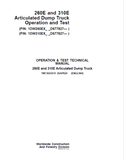 John Deere 260E and 310E Articulated Dump Truck Service Manual - Image 2