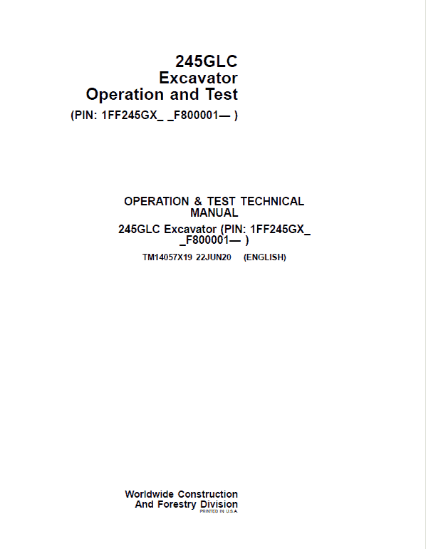 John Deere 245GLC Excavator Service Manual John Deere 245GLC Excavator Service Manual - Image 2
