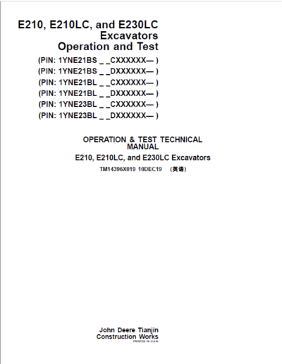 John Deere E210, E210LC, E230LC Excavator Repair Manual - Image 2