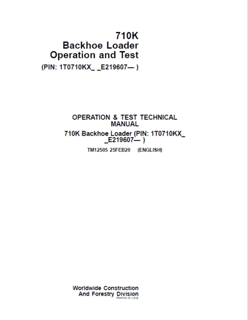 John Deere 110 Excavator Repair Services Manual
