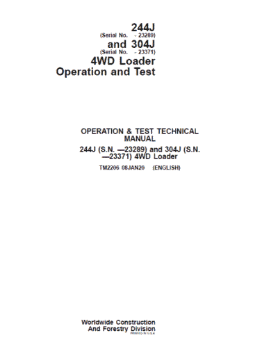 John Deere 244J, 304J 4WD Loader Technical Manual - Image 2