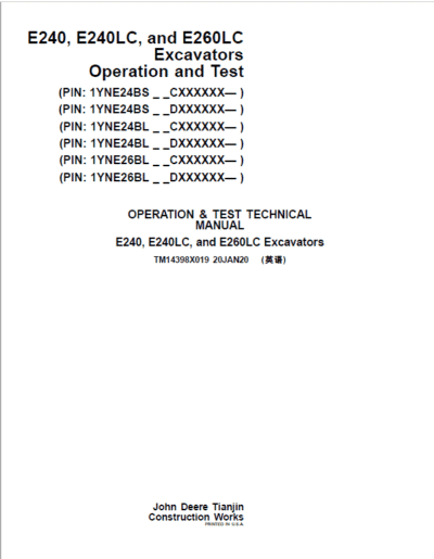 John Deere E240, E240LC, E260LC Excavator Repair Manual - Image 2