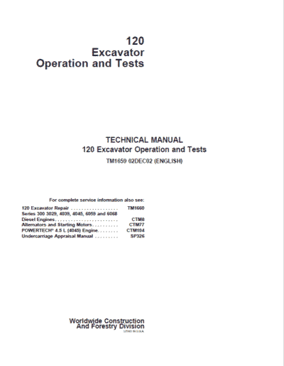 John Deere 120 Excavator Repair Service Manual - Image 2