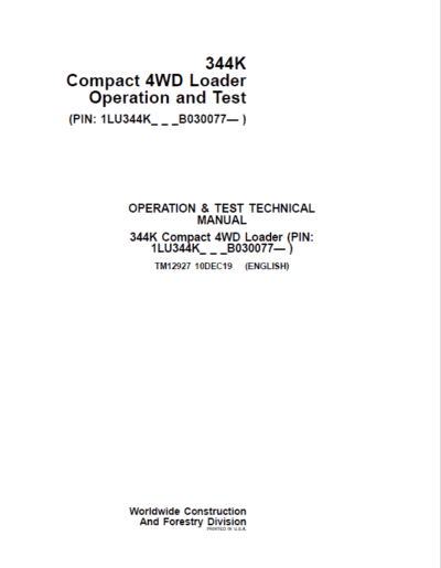 John Deere 344K Loader Repair Technical Manual - Image 2