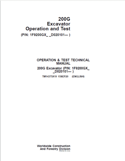 John Deere 200G Excavator Repair Service Manual - Image 2