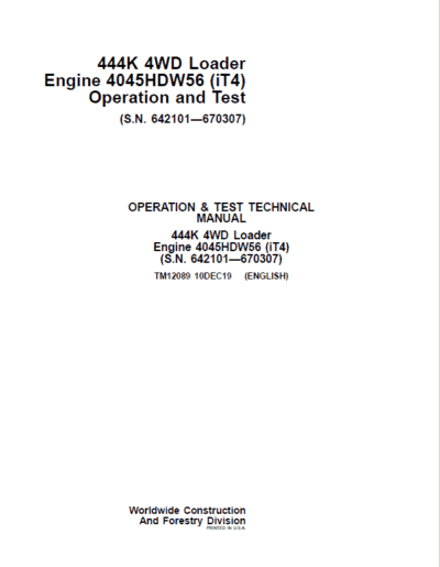 John Deere 444K 4WD Loader Engine 4045HDW56 iT4 Technical Manual - Image 2