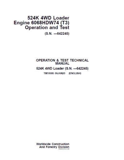 John Deere 524K 4WD Loader Engine 6068HDW74 T3 Technical Manual - Image 2