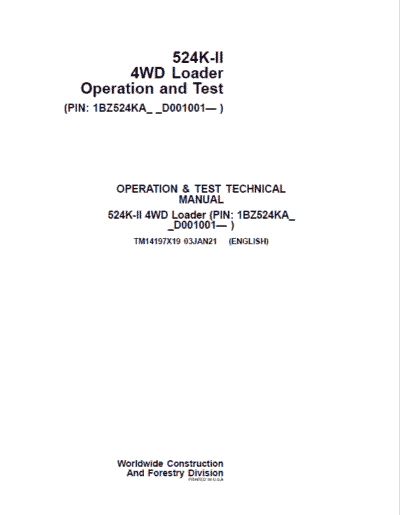 John Deere 524K-II 4WD Loader Technical Manual - Image 2