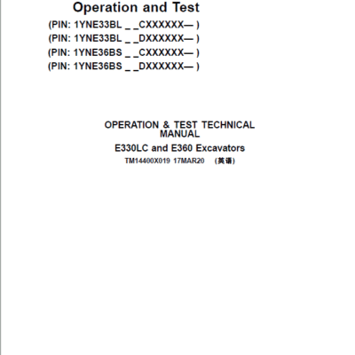 John Deere E330LC, E360 Excavator Repair Manual