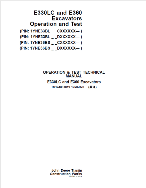 John Deere E330LC, E360 Excavator Repair Manual