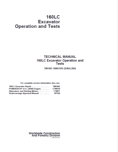 John Deere 160LC Excavator Repair Service Manual - Image 2