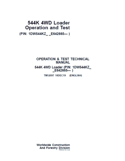 John Deere 544K 4WD Loader Technical Manual - Image 2