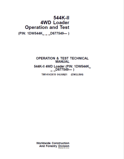 John Deere 544K-II 4WD Loader Technical Manual - Image 2