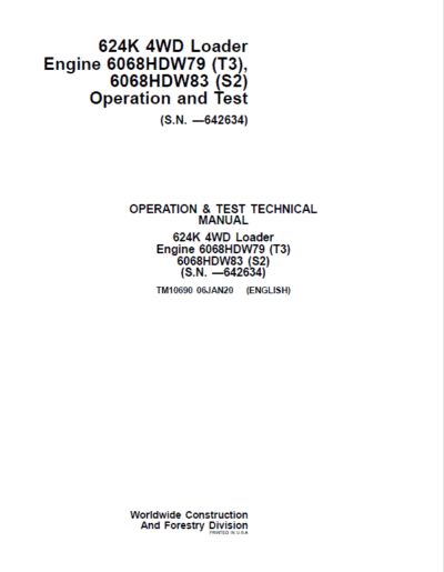 John Deere 624K 4WD Loader Engine 6068HDW79 T3 & S2 Technical Manual - Image 2