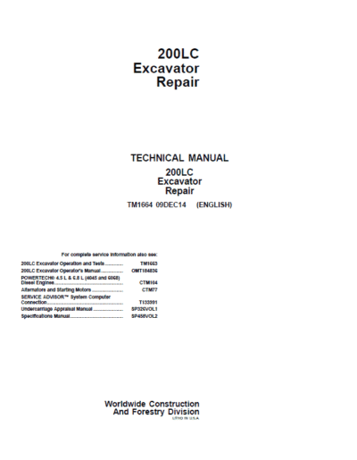 John Deere 200LC Excavator Repair Service Manual - Image 2