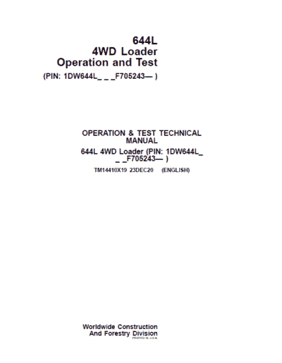 John Deere 644L 4WD Loader Repair Technical Manual - Image 2