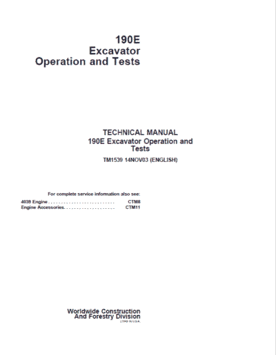 John Deere 190E Excavator Repair Service Manual - Image 2