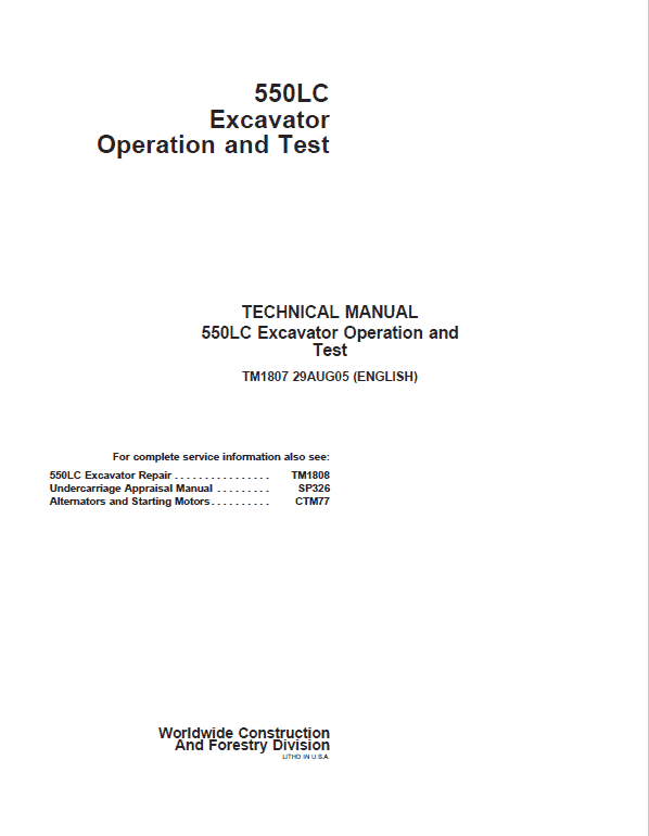 John Deere 550LC Excavator Repair Service Manual John Deere 550LC Excavator Repair Service Manual - Image 2