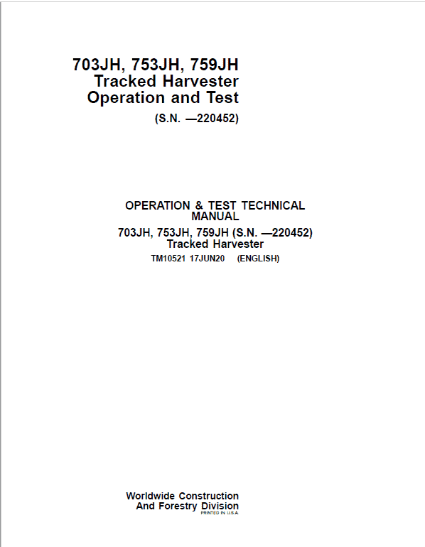 John Deere 703JH, 753JH, 759JH Harvester Service Repair Manual John Deere 703JH, 753JH, 759JH Harvester Service Repair Manual - Image 2