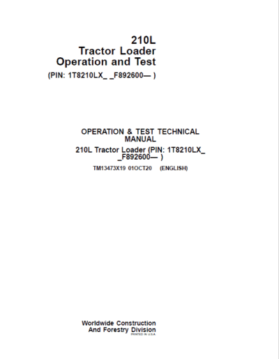 John Deere 210L Tractor Loader Repair Technical Manual - Image 2