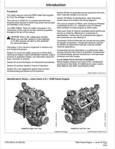 John Deere 6068 Diesel Engine Level 33 ECU Service Repair Manual - Image 2