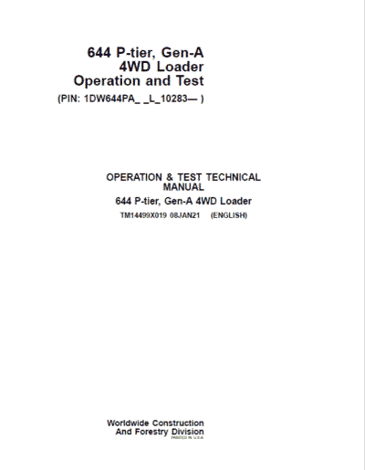 John Deere 644 P-Tier, Gen-A 4WD Loader Repair Technical Manual - Image 2
