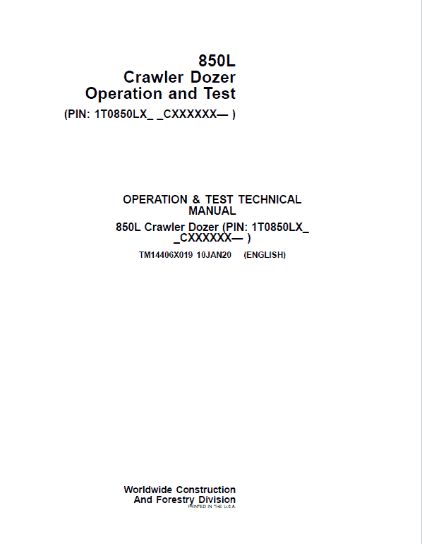 John Deere 850L Crawler Dozer Repair Technical Manual (S.N after CXXXXXX – ) John Deere 850L Crawler Dozer Repair Technical Manual (S.N after CXXXXXX – ) - Image 2