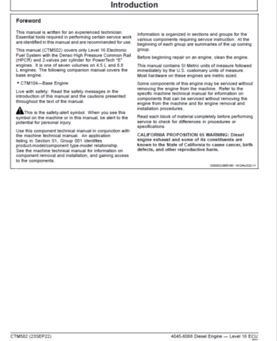 John Deere 4045, 6068 – Level 16 ECU Engine Repair Service Manual - Image 2