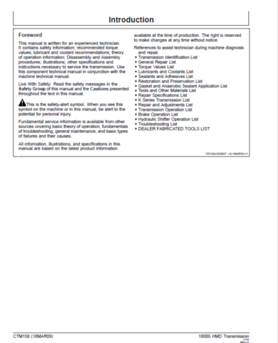 John Deere 18000 Series HMD Transmission Repair Manual - Image 2