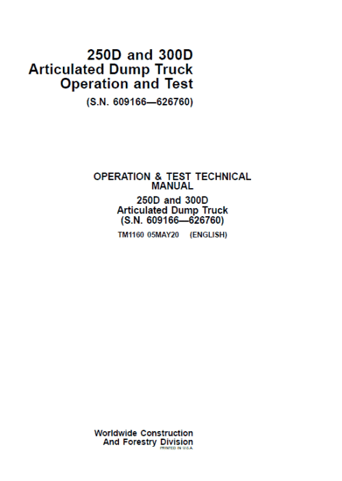 John Deere 250D, 300D Articulated Dump Truck Repair Manual