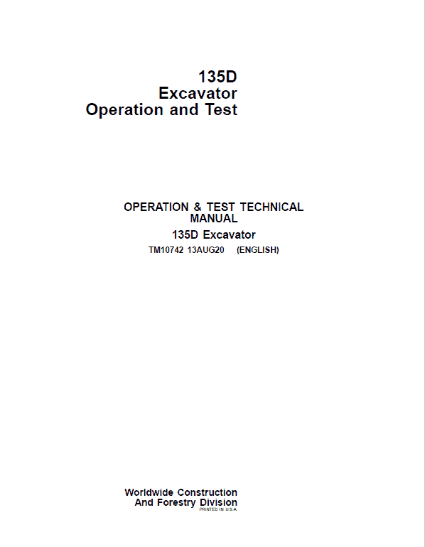 John Deere 135D Excavator Repair Service Manual John Deere 135D Excavator Repair Service Manual - Image 2