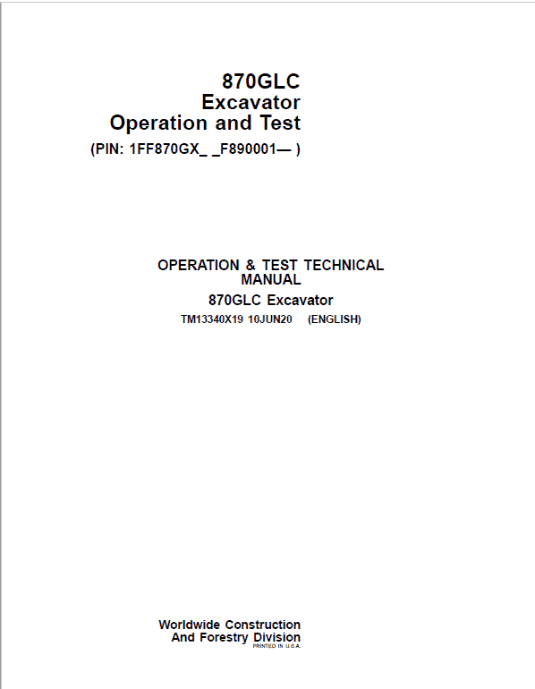 John Deere 870GLC Excavator Repair Service Manual John Deere 870GLC Excavator Repair Service Manual - Image 2
