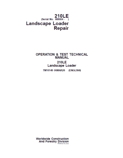 John Deere 210LE Landscape Loader Repair Technical Manual - Image 2