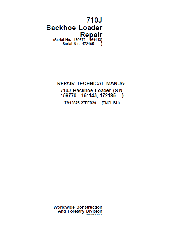 John Deere 710J Backhoe Loader Technical Manual (S.N 159770 – 161143 and after 172185 – ) John Deere 710J Backhoe Loader Technical Manual (S.N 159770 – 161143 and after 172185 – ) - Image 2