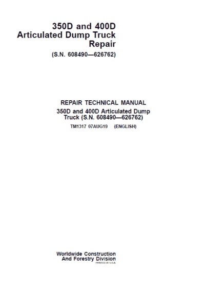 John Deere 350D, 400D Articulated Dump Truck Repair Manual - Image 2