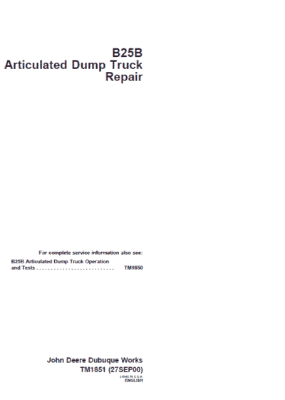 John Deere B25B Articulated Dump Truck Repair Service Manual - Image 2