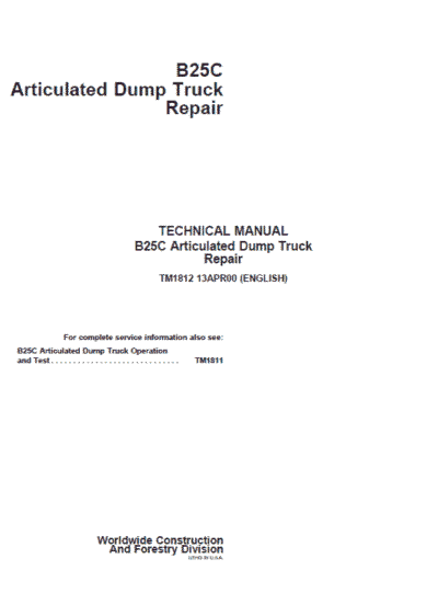 John Deere B25C Articulated Dump Truck Repair Service Manual - Image 2