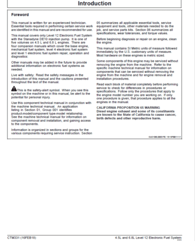 John Deere PowerTech 4.5L, 6.8L Diesel Engines Level 12 Electronic Fuel System – Stanadyne DE10 Pump Repair Manual - Image 2