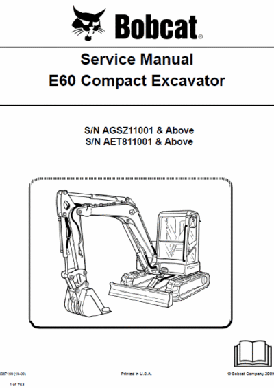 Bobcat E60 Compact Excavator Repair Service Manual
