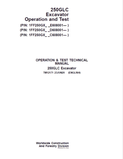 John Deere 250GLC Excavator Service Manual - Image 2