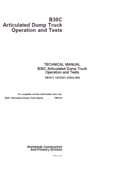 John Deere B30C Articulated Dump Truck Repair Service Manual - Image 2
