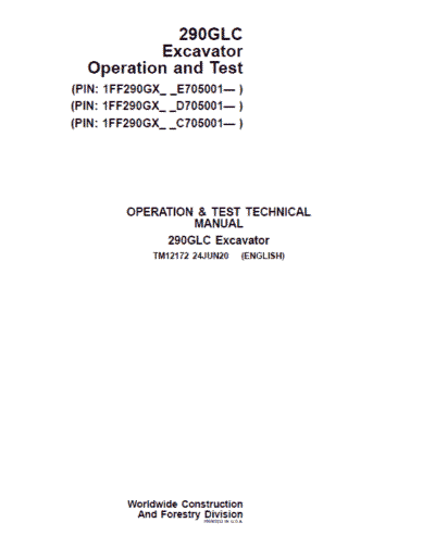 John Deere 290GLC Excavator Service Manual - Image 2