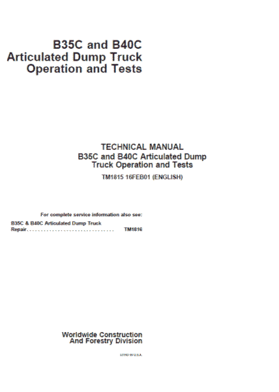 John Deere B35C, B40C Articulated Dump Truck Repair Technical Manual - Image 2