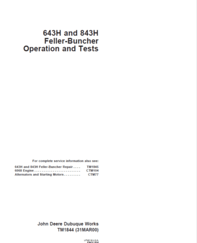 John Deere 643H, 843H Feller Buncher Service Repair Manual - Image 2