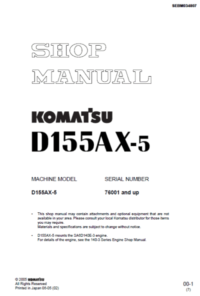 Komatsu D155ax Bulldozer Operation Maintenance Manual - Image 2