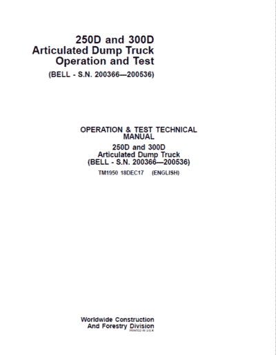 John Deere 250D, 300D Dump Truck Service Manual - Image 2