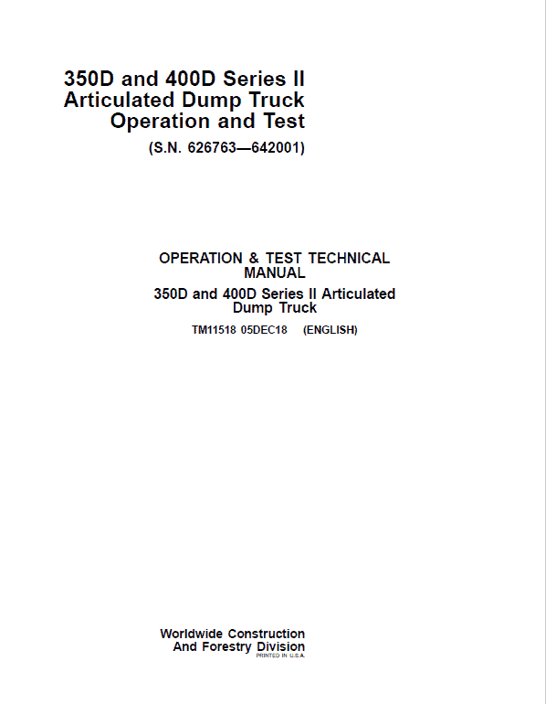John Deere 350D, 400D Series 2 Dump Truck Service Manual John Deere 350D, 400D Series 2 Dump Truck Service Manual - Image 2